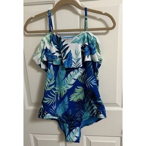 3/$30 Peyton & Parker PLUS SIZE 3XL/22 Blue Tropical One Piece Swimsuit cute!!!